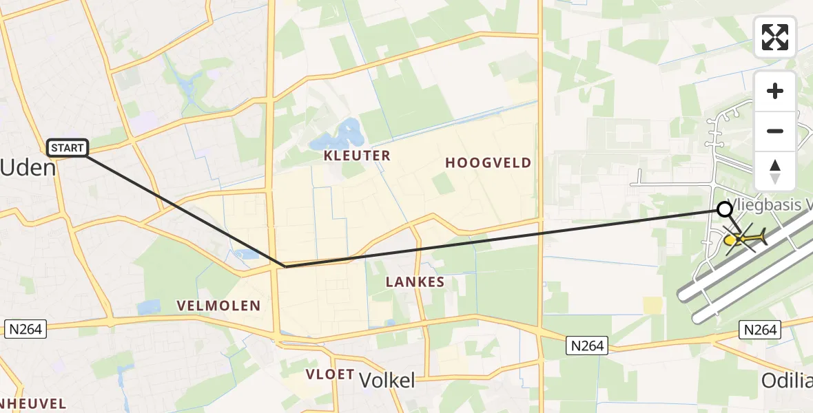 Routekaart van de vlucht: Lifeliner 3 naar Vliegbasis Volkel, Liessentstraat