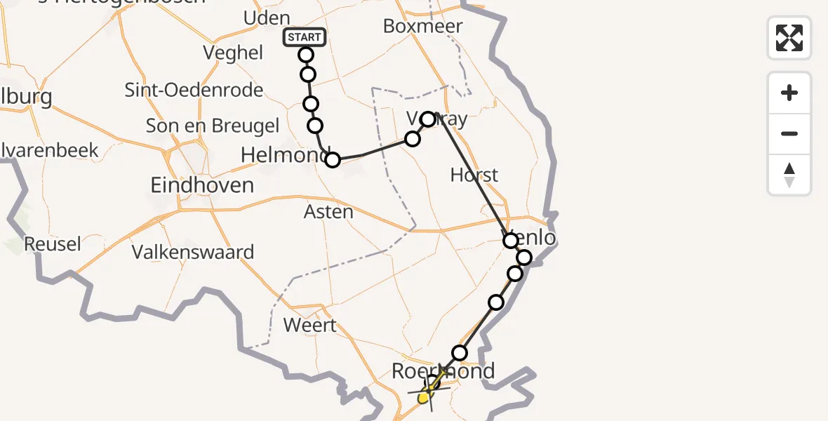 Routekaart van de vlucht: Politieheli naar Herten, Zijp