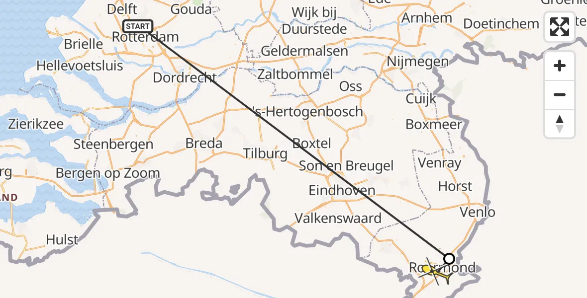 Routekaart van de vlucht: Traumaheli naar Herten, Rijksweg Zuid
