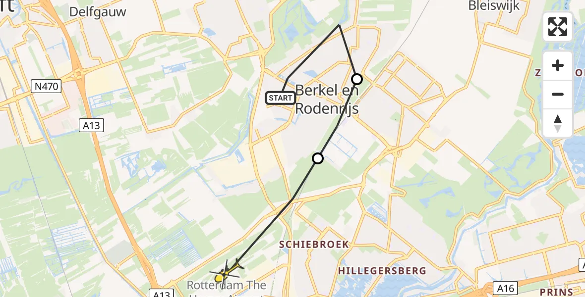 Routekaart van de vlucht: Lifeliner 2 naar Rotterdam The Hague Airport, Meerweg