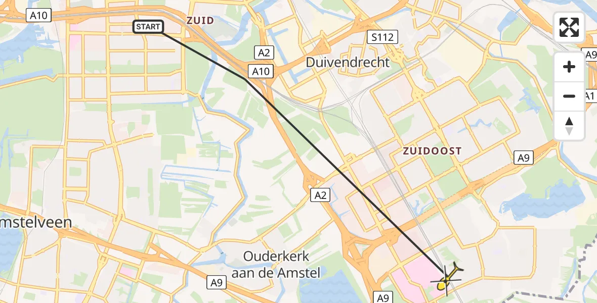 Routekaart van de vlucht: Lifeliner 1 naar Academisch Medisch Centrum (AMC), Ouderkerkerdijk