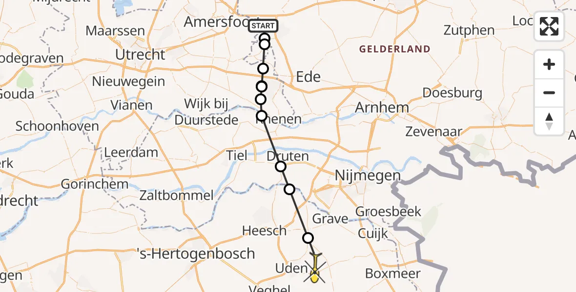 Routekaart van de vlucht: Lifeliner 3 naar Vliegbasis Volkel, Helweg