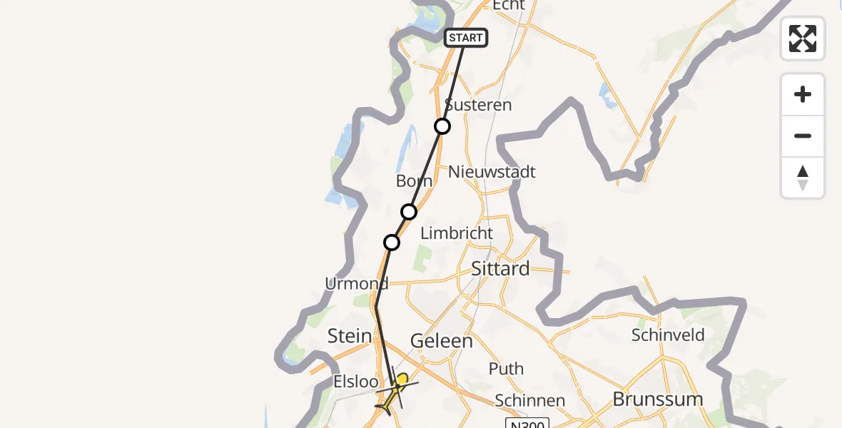 Routekaart van de vlucht: Politiehelikopter naar Beek, Guido Gezellestraat