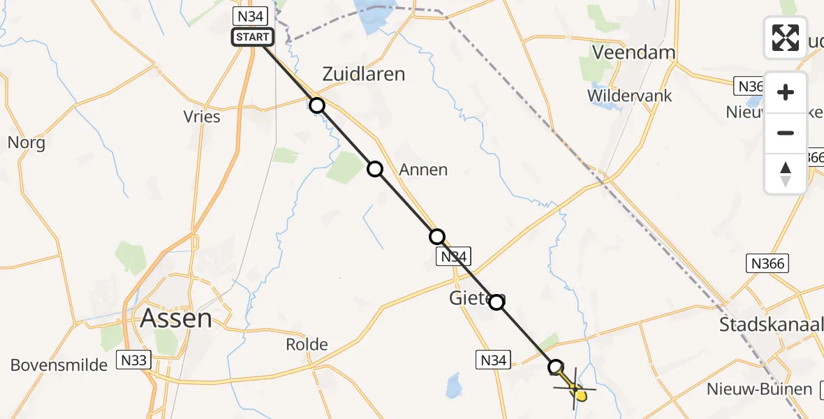 Routekaart van de vlucht: Lifeliner 4 naar Bronnegerveen, Grootveen