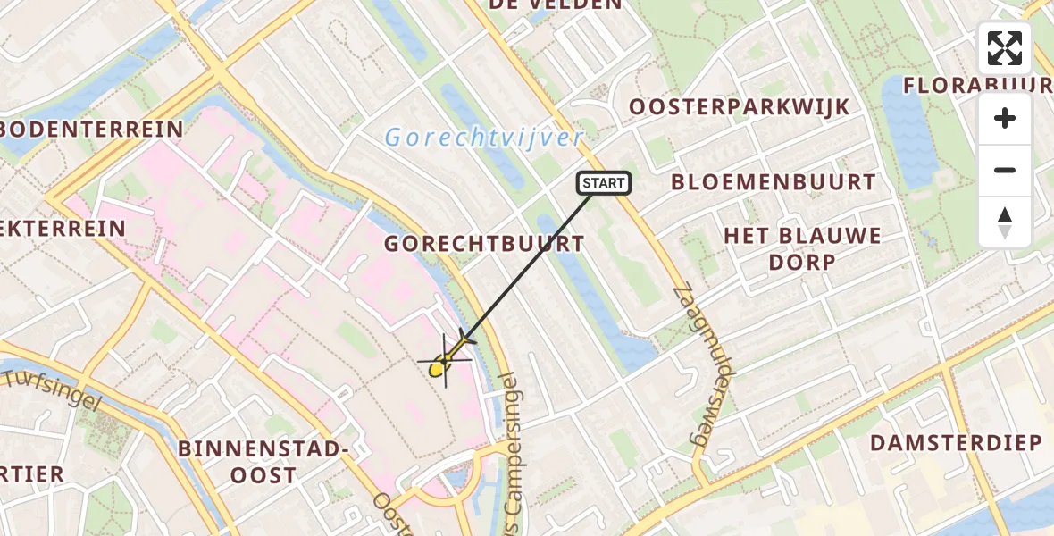 Routekaart van de vlucht: Lifeliner 4 naar Universitair Medisch Centrum Groningen, Hanzeplein