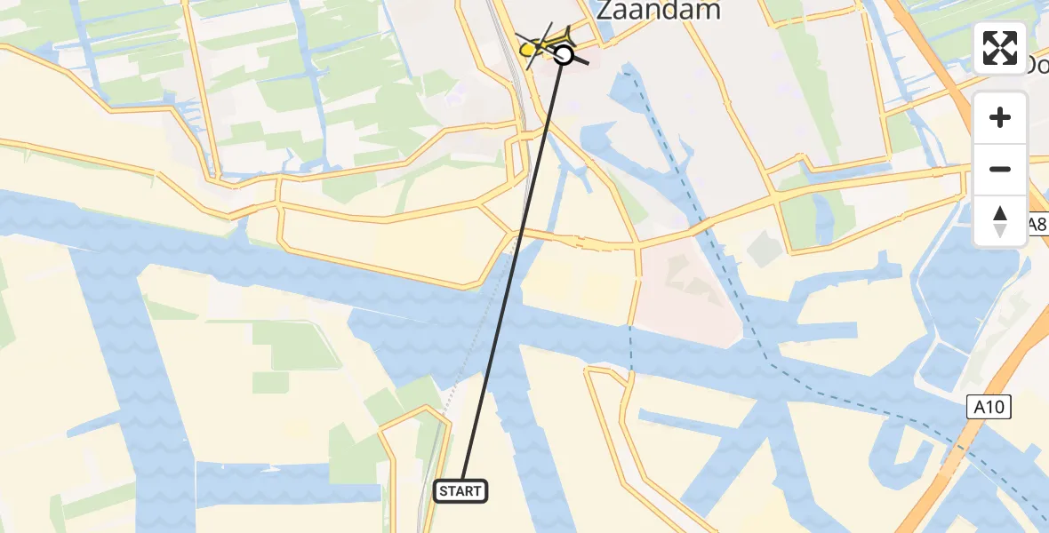 Routekaart van de vlucht: Lifeliner 1 naar Zaandam, Vinkenstraat