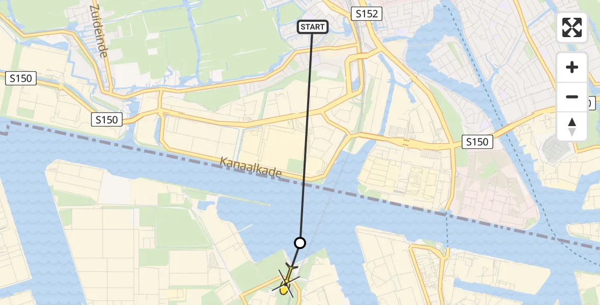 Routekaart van de vlucht: Lifeliner 1 naar Amsterdam Heliport, Capriweg