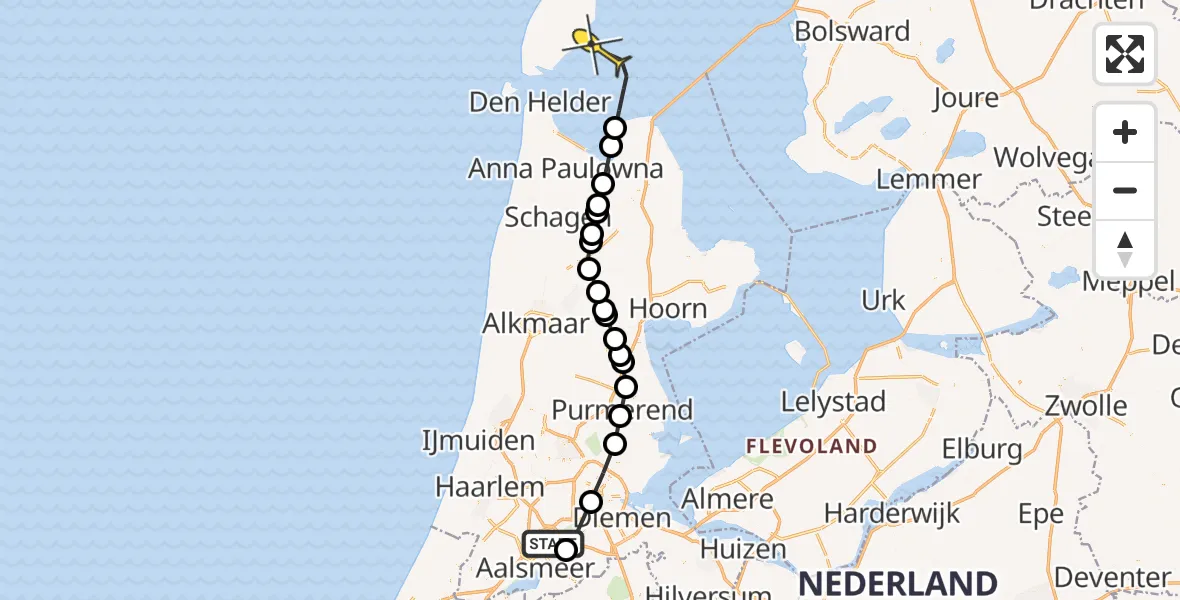 Routekaart van de vlucht: Politieheli naar Den Oever, Kleine Noorddijk