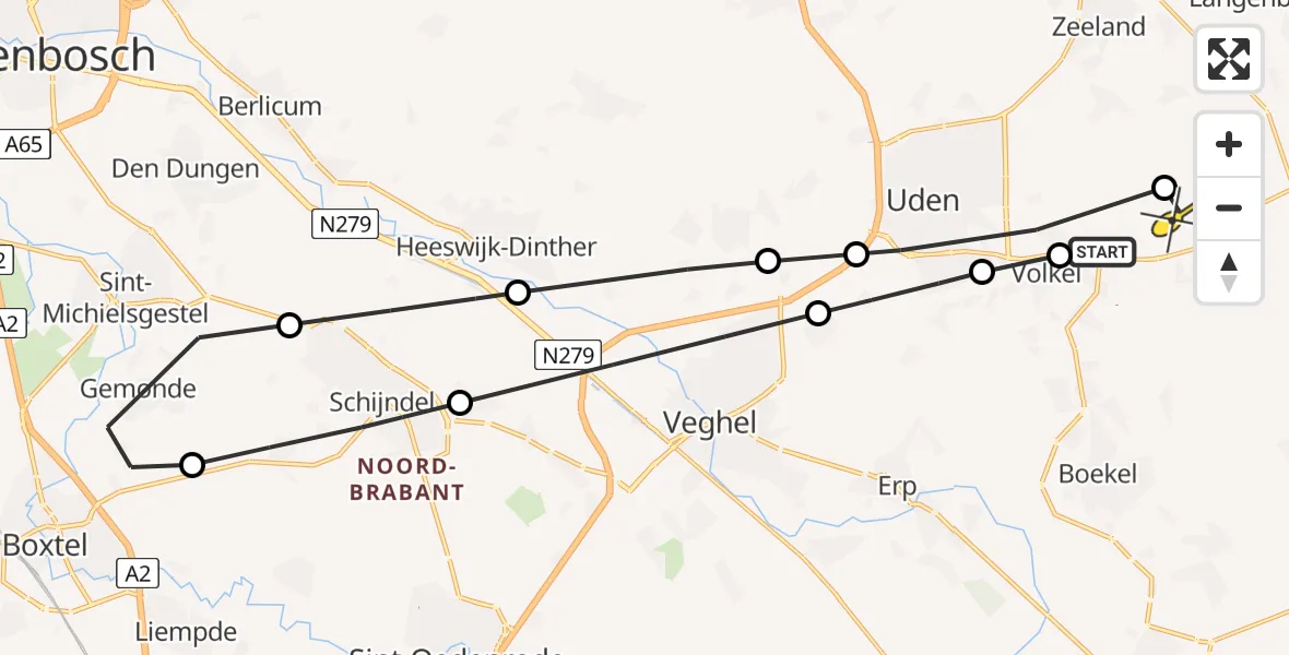 Routekaart van de vlucht: Lifeliner 3 naar Vliegbasis Volkel, Hellebaard