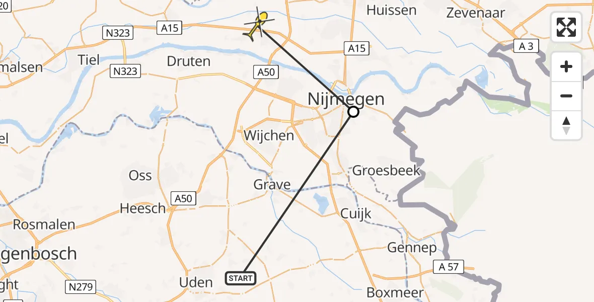 Routekaart van de vlucht: Politiehelikopter naar Zetten, Diepenbrockstraat