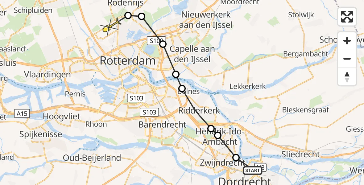 Routekaart van de vlucht: Lifeliner 2 naar Rotterdam The Hague Airport, Oosterschelde