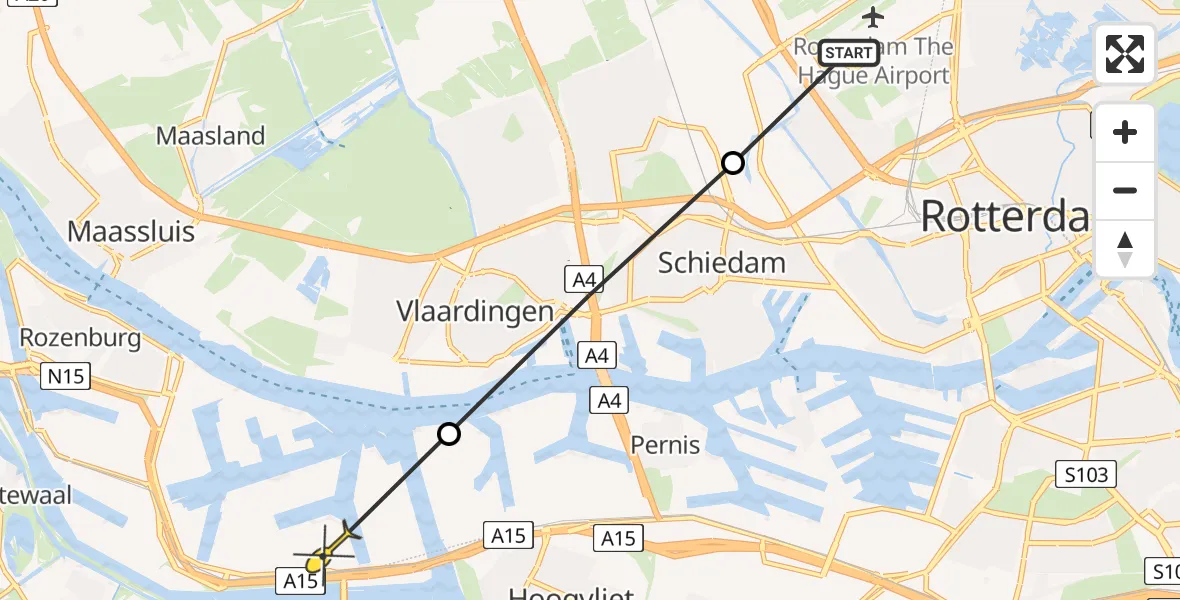 Routekaart van de vlucht: Lifeliner 2 naar Botlek, Van Heekstraat