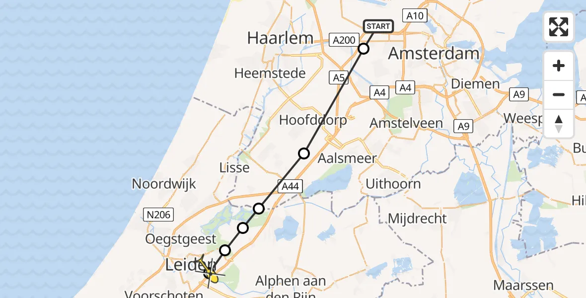 Routekaart van de vlucht: Lifeliner 1 naar Leiden, Piet Moeskopspad