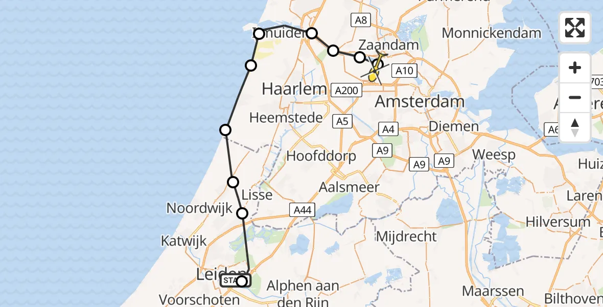 Routekaart van de vlucht: Lifeliner 1 naar Amsterdam Heliport, Simon Smitweg