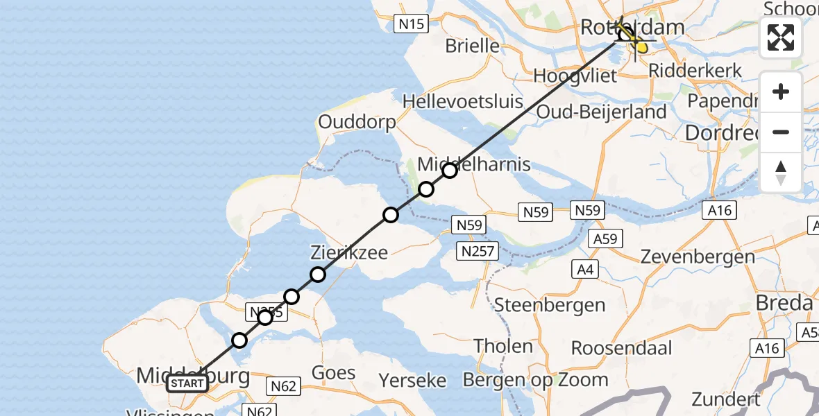 Routekaart van de vlucht: Lifeliner 2 naar Erasmus MC, Bergweg