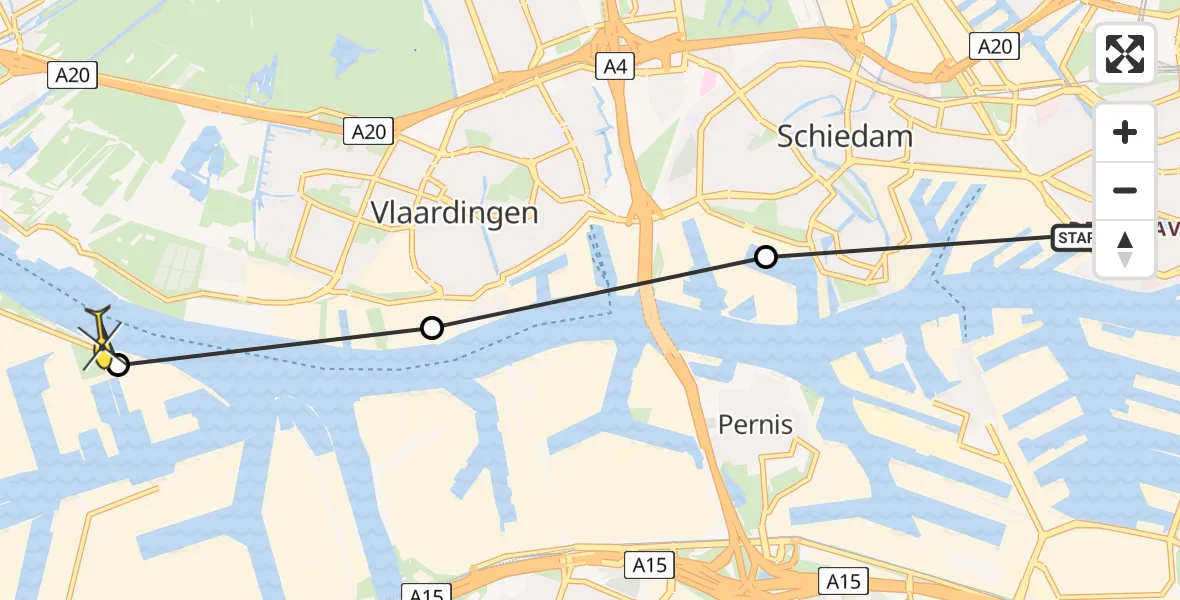 Routekaart van de vlucht: Lifeliner 2 naar Botlek, Westfrankelandsedijk