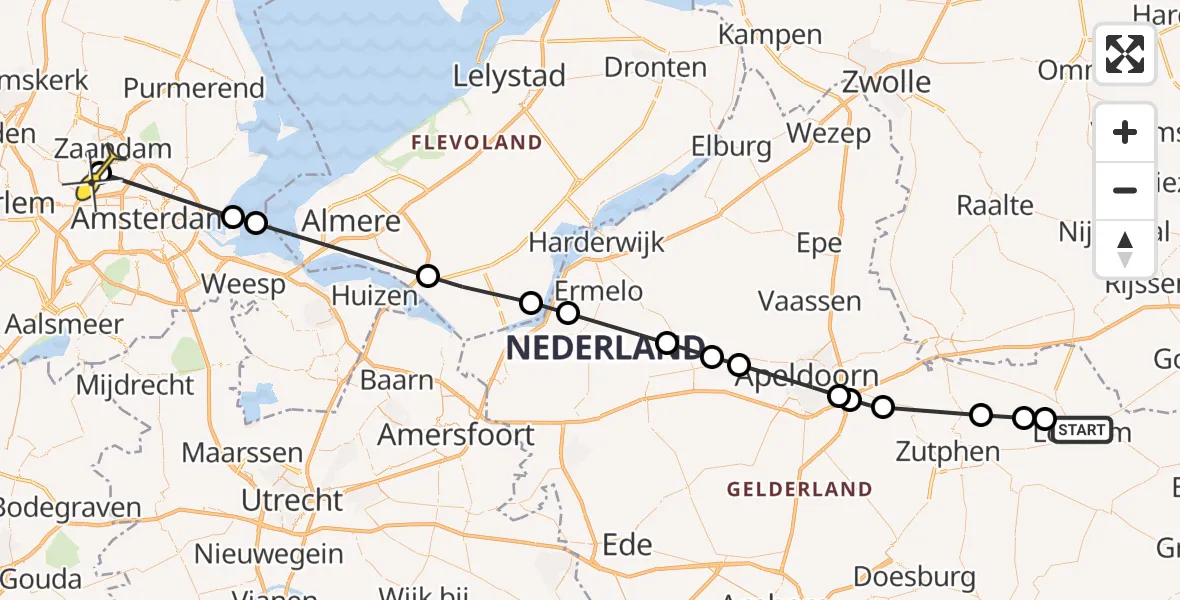 Routekaart van de vlucht: Lifeliner 1 naar Amsterdam Heliport, Dochterenseweg