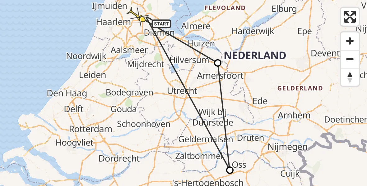 Vluchtroute Traumahelikopter van Amsterdam naar Amsterdam Heliport