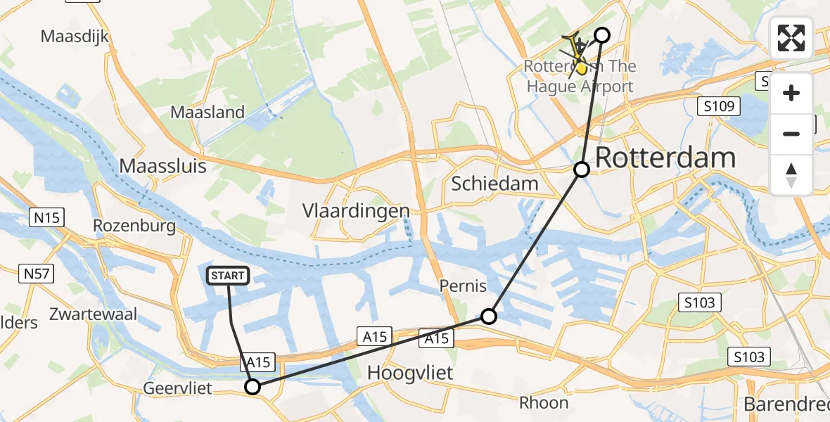 Routekaart van de vlucht: Lifeliner 2 naar Rotterdam The Hague Airport, Tankweg
