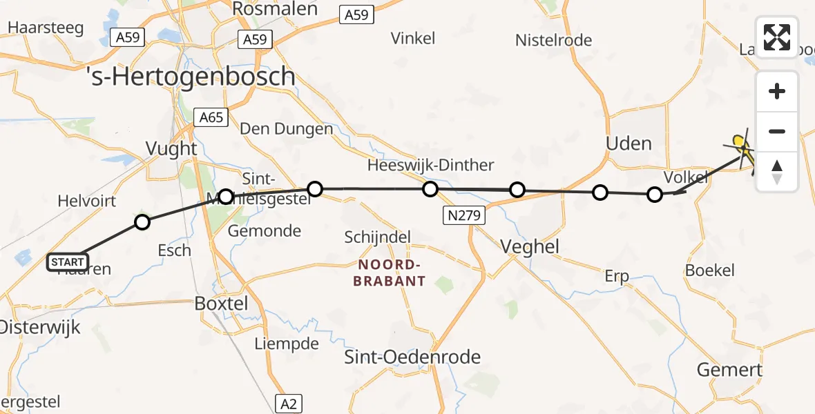 Routekaart van de vlucht: Lifeliner 3 naar Vliegbasis Volkel, Hoevensestraat