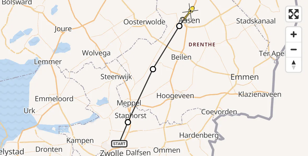 Routekaart van de vlucht: Lifeliner 4 naar Assen, Ooster Binnenweg