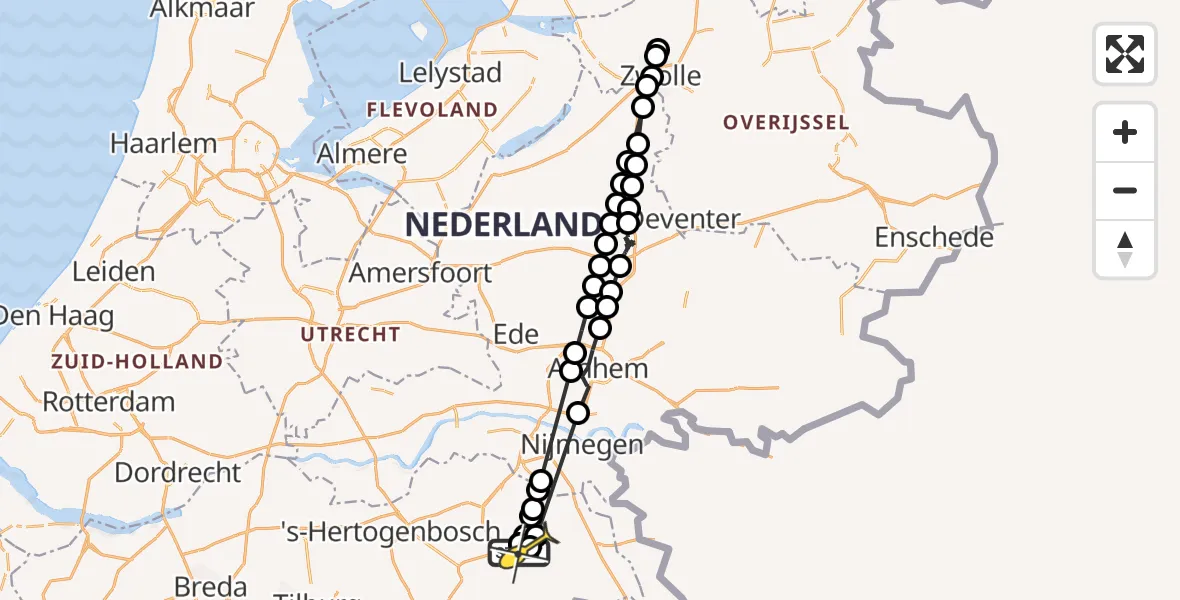 Routekaart van de vlucht: Politieheli naar Vliegbasis Volkel, Bovenste Trent