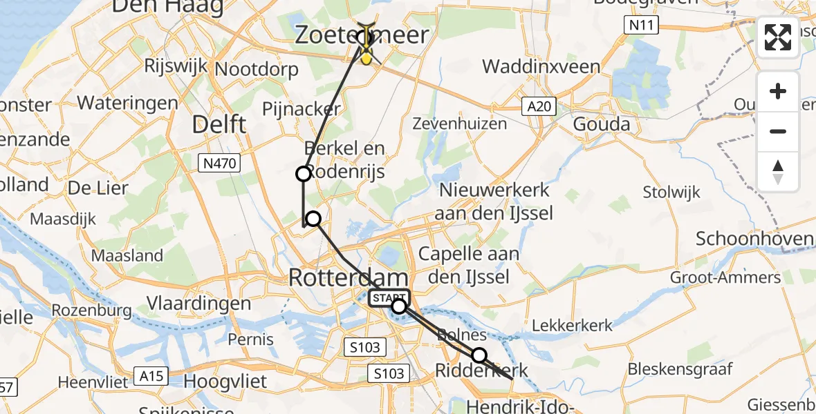 Routekaart van de vlucht: Lifeliner 2 naar Zoetermeer, Dorpsstraat