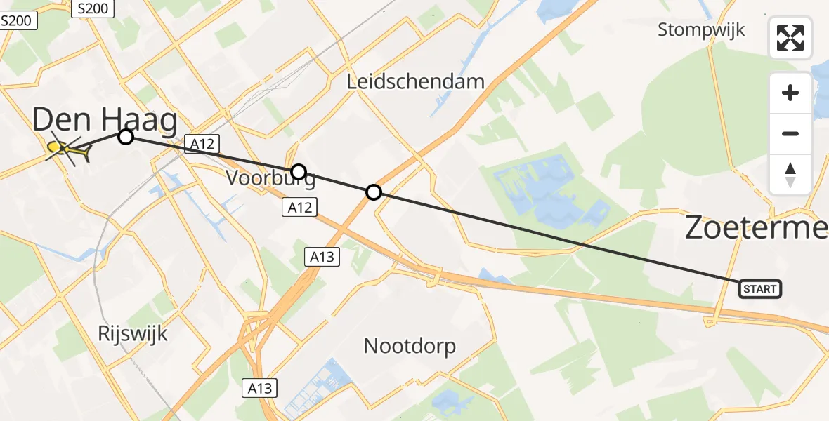 Routekaart van de vlucht: Lifeliner 2 naar Den Haag, Leidschendamseweg