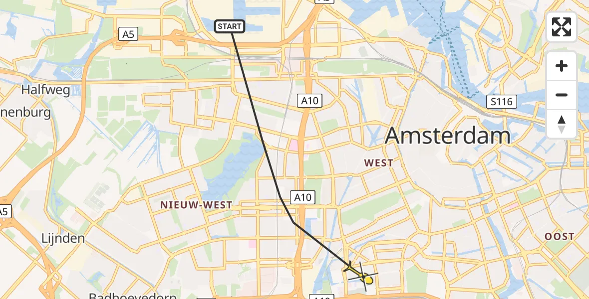 Routekaart van de vlucht: Lifeliner 1 naar VU Medisch Centrum Amsterdam, Noordzijde