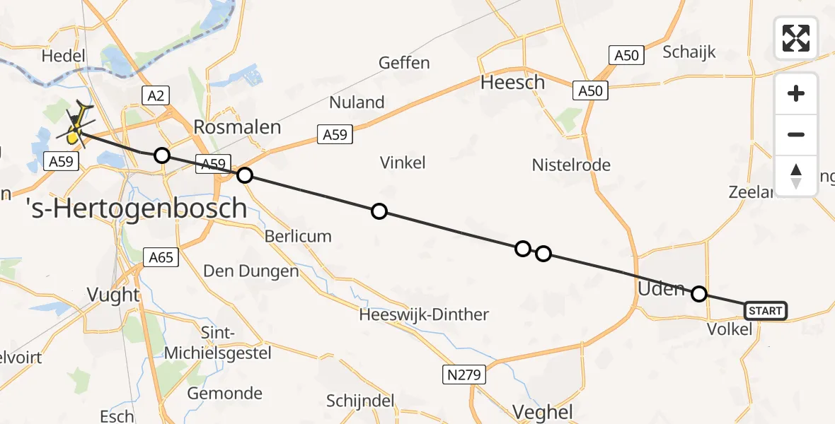 Routekaart van de vlucht: Politiehelikopter naar 's-Hertogenbosch, Loopkantstraat