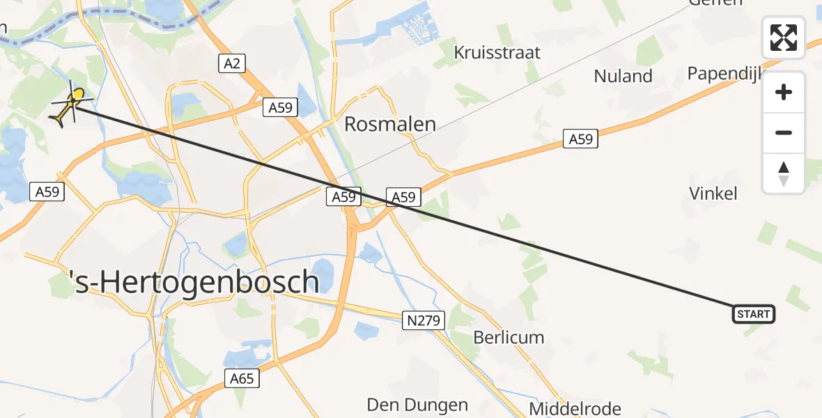 Routekaart van de vlucht: Politieheli naar 's-Hertogenbosch, Jochemmekampke
