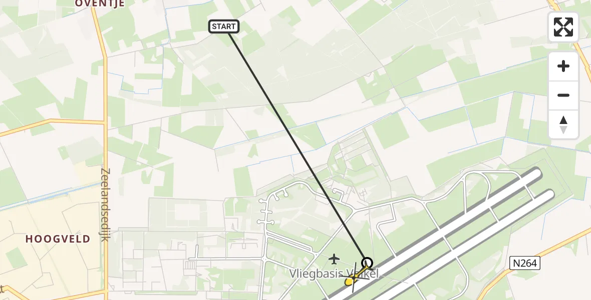 Routekaart van de vlucht: Politiehelikopter naar Vliegbasis Volkel, Nieuwedijk