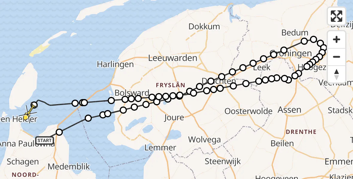 Routekaart van de vlucht: Kustwachthelikopter naar Den Helder, Schelpenbolweg