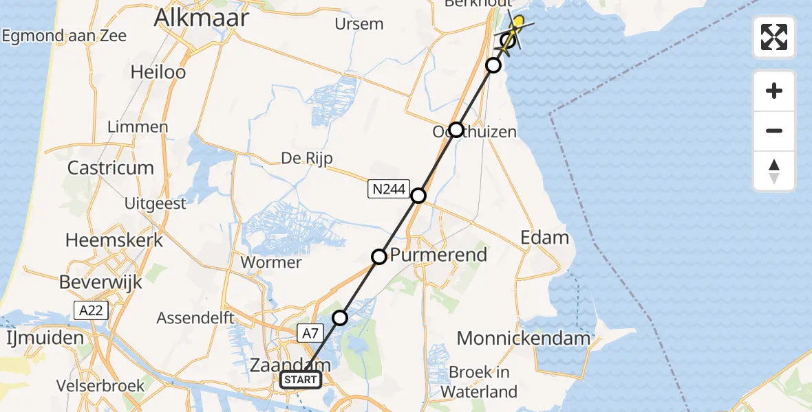 Routekaart van de vlucht: Lifeliner 1 naar Hoorn, Dorssloot