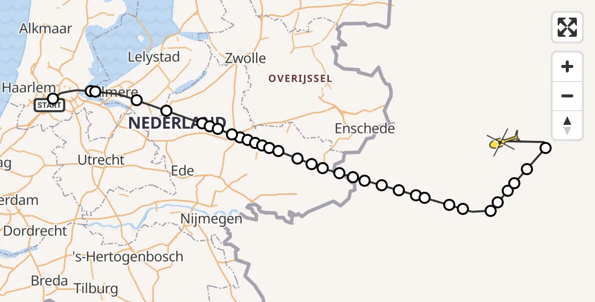 Routekaart van de vlucht: Politieheli naar Lengerich, Ditlaar