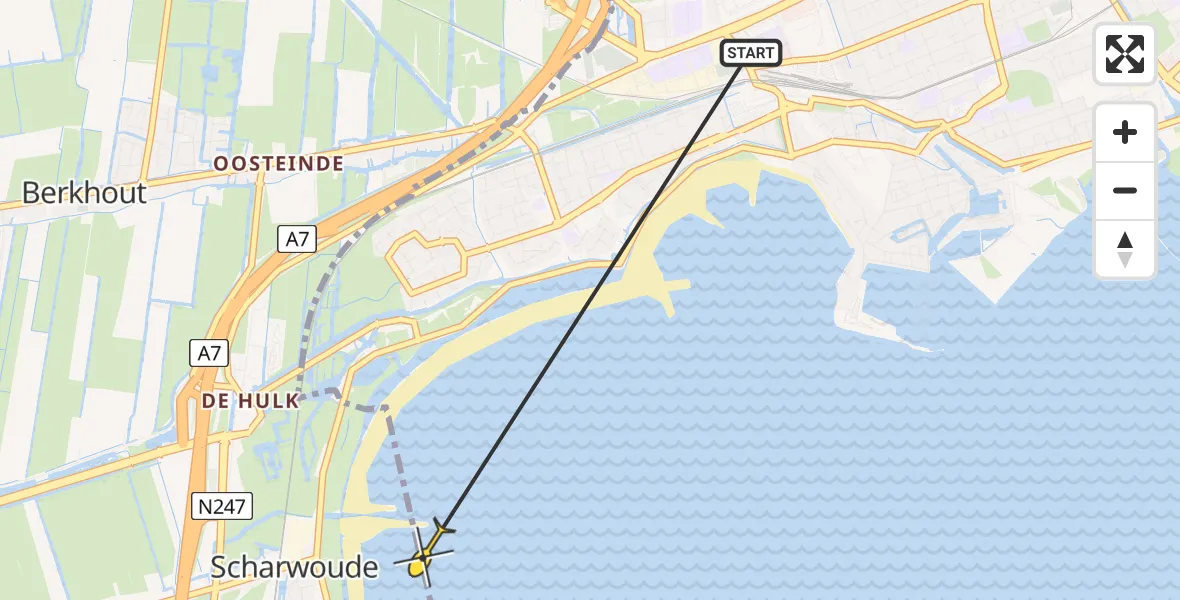 Routekaart van de vlucht: Traumaheli naar Hoorn, IJsselmeerdijk