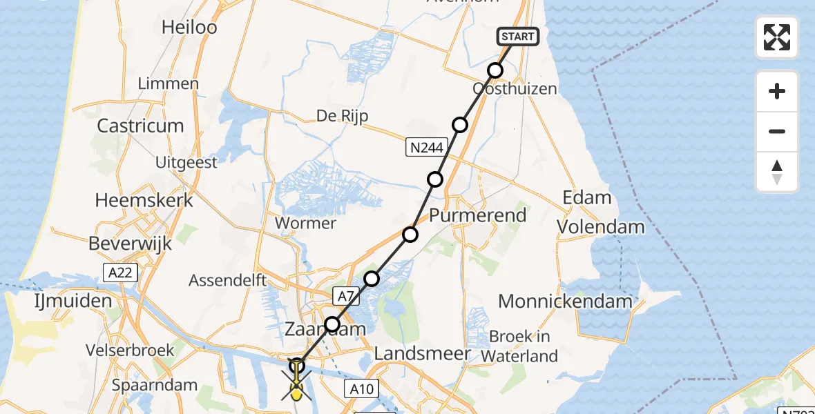Routekaart van de vlucht: Lifeliner 1 naar Amsterdam Heliport, Capriweg