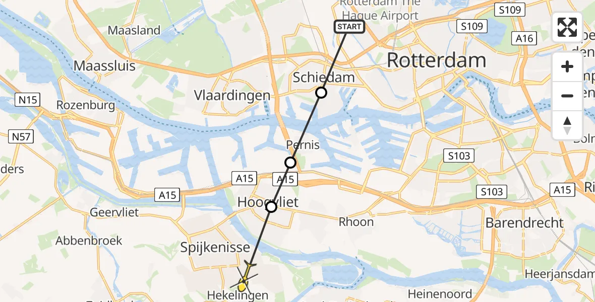 Routekaart van de vlucht: Lifeliner 2 naar Spijkenisse, Warande