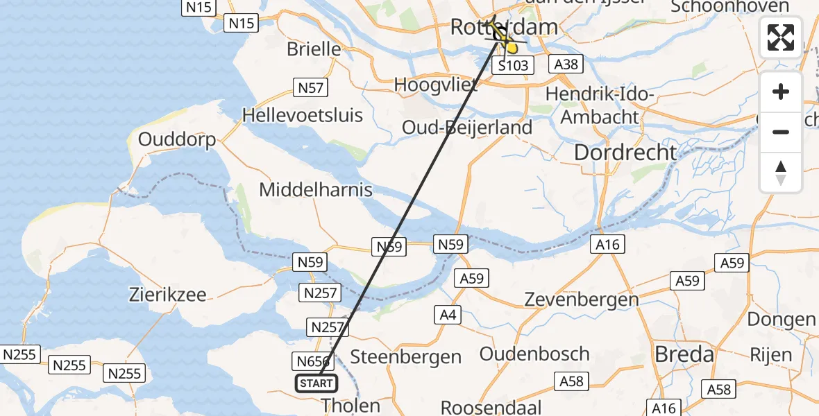 Routekaart van de vlucht: Lifeliner 2 naar Erasmus MC, Rochussenstraat