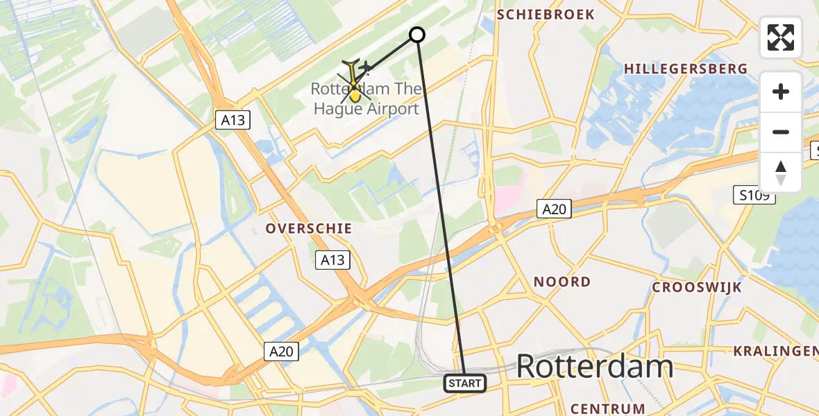 Routekaart van de vlucht: Lifeliner 2 naar Rotterdam The Hague Airport, Bovendijk