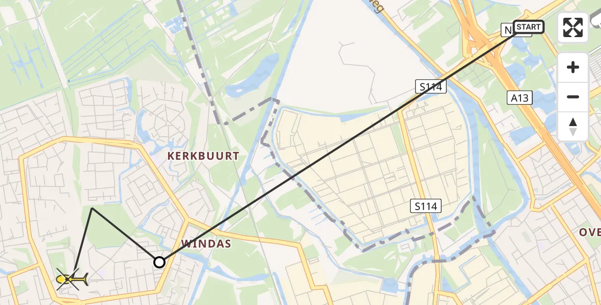 Routekaart van de vlucht: Lifeliner 2 naar Schiedam, Kerklaan