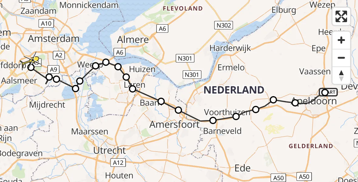 Routekaart van de vlucht: Politieheli naar Schiphol, Gentiaanstraat