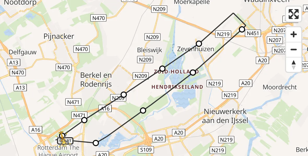 Vluchtroute Traumahelikopter Rotterdam The Hague Airport - Rotterdam The Hague Airport, 22 februari 2024, 16:02