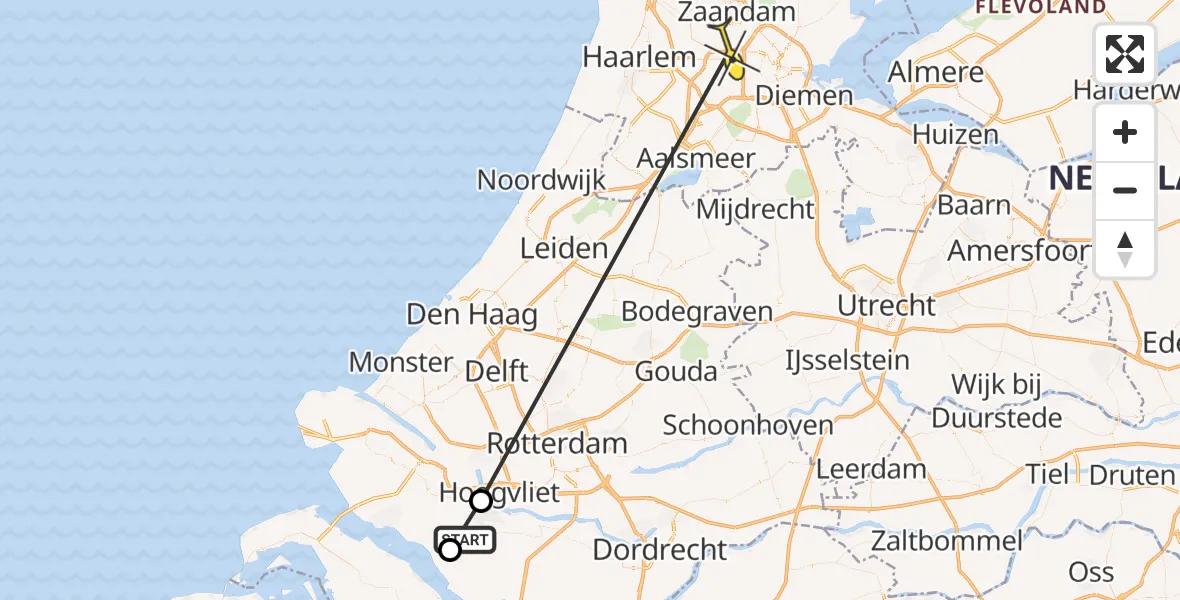 Routekaart van de vlucht: Traumaheli naar Amsterdam, Westdijk
