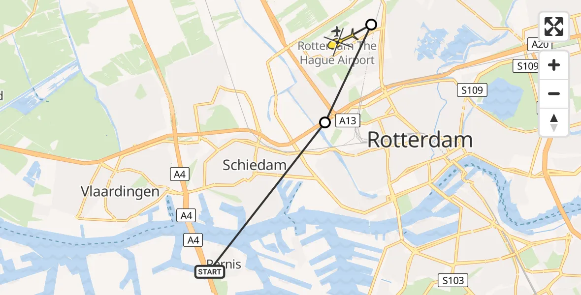 Routekaart van de vlucht: Lifeliner 2 naar Rotterdam The Hague Airport, Brandenburgbaan