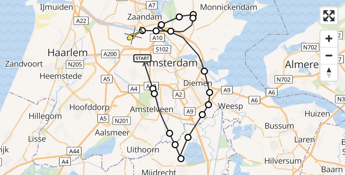 Routekaart van de vlucht: Lifeliner 1 naar Amsterdam Heliport, Ringweg-West