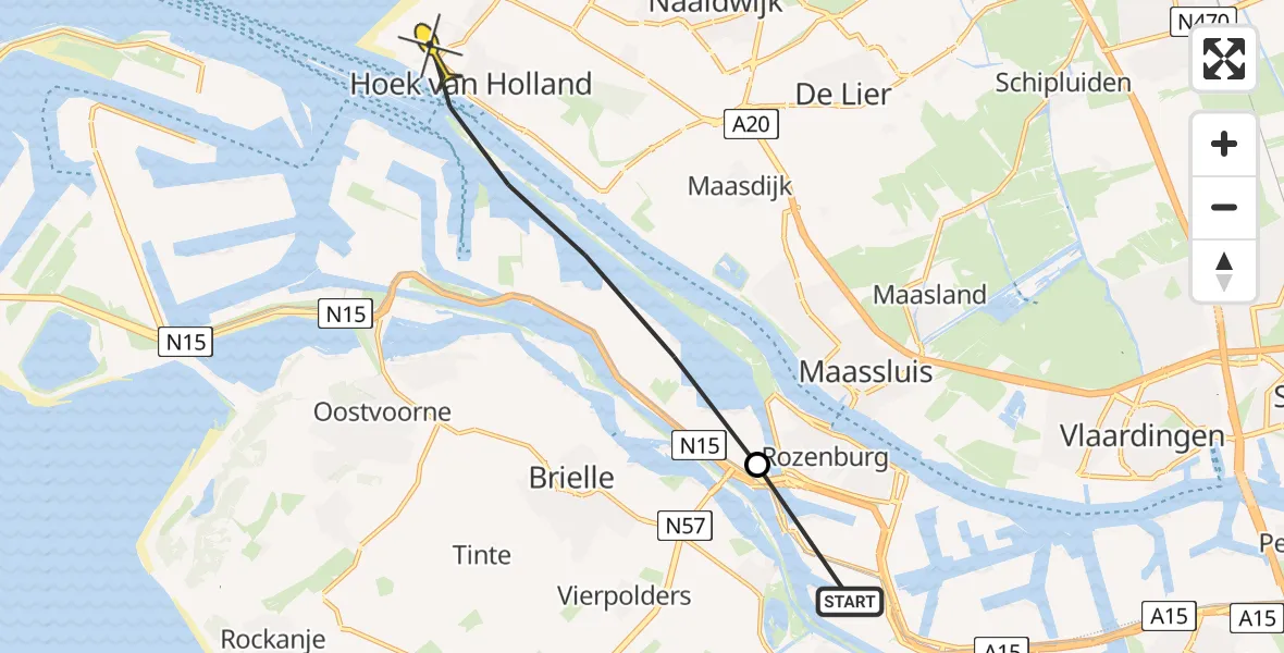 Routekaart van de vlucht: Lifeliner 2 naar Hoek van Holland, Isarweg