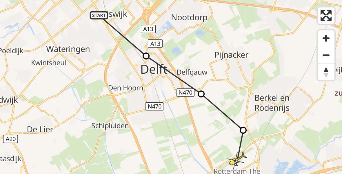 Routekaart van de vlucht: Lifeliner 2 naar Rotterdam The Hague Airport, Nieuwe Plantage