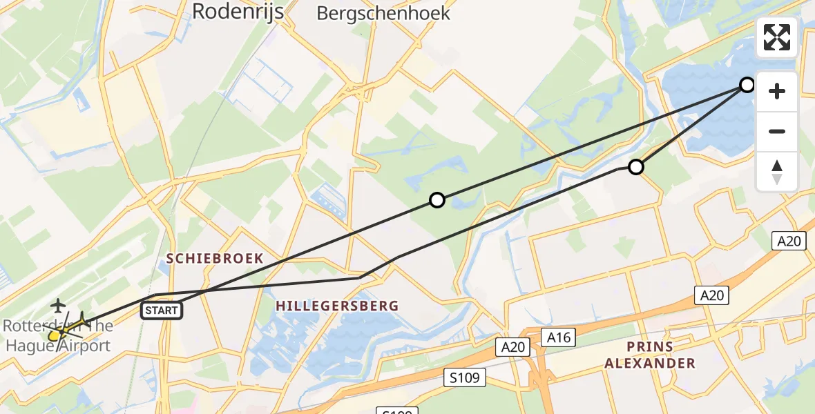 Routekaart van de vlucht: Lifeliner 2 naar Rotterdam The Hague Airport, Runderpad