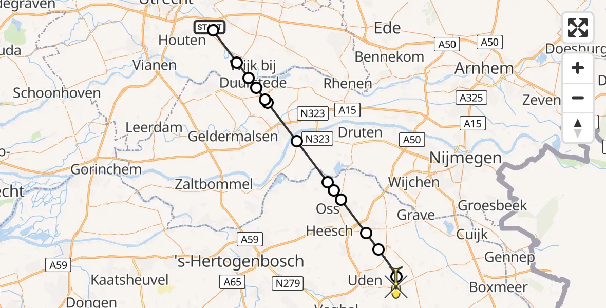 Routekaart van de vlucht: Lifeliner 3 naar Vliegbasis Volkel, Beverweertseweg